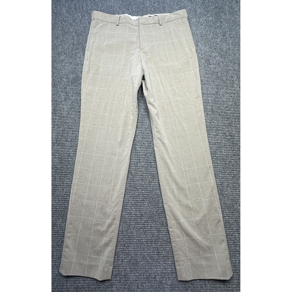 H&M Pants Mens 34R‎ Beige Windowpane Slim Fit Dress Trousers Office